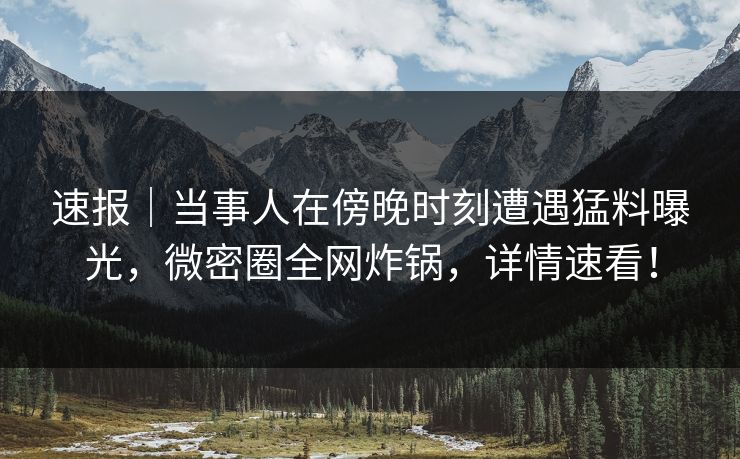 速报｜当事人在傍晚时刻遭遇猛料曝光，微密圈全网炸锅，详情速看！